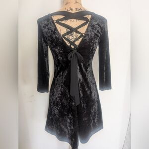 Vintage Witchy Goth Black Crushed Velvet Corset Mini Fits Xs-M